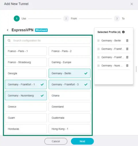 ExpressVPN Fortify: Выберите локации