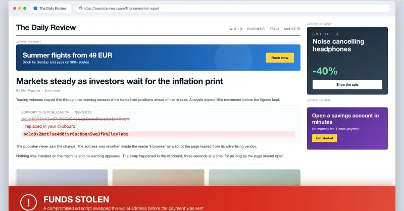 Lo script pubblicitario di Adform riscriveva i wallet crypto su migliaia di siti